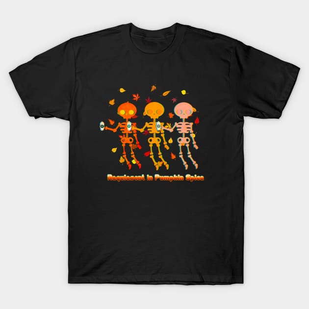 Pumpkin Spicy Skeletons T-Shirt by Meowlentine